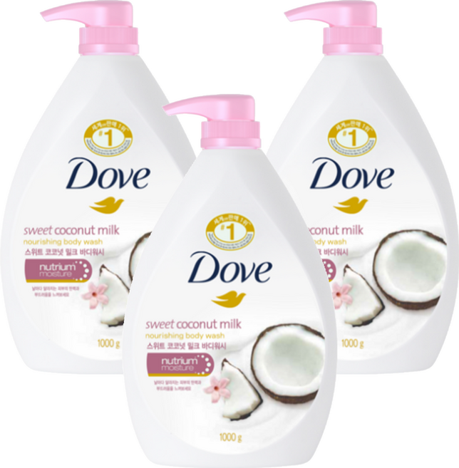 Dove 多芬 香甜椰奶滋養柔膚沐浴露, 1kg, 3瓶