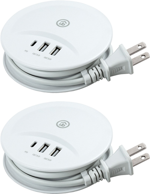 aibo PD+QC3.0 智慧雙快充收納延長線 AC100-240V 國際通用電壓 適用各大品牌手機, 1m, 月牙白, 2個