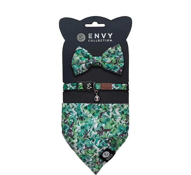 ENVY COLLECTION 貓頸圈 3件組 頸圈*1+蝴蝶結*1+領巾*1, 馬賽克風暴, 1組
