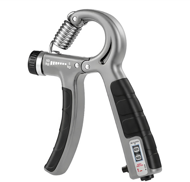 可計數5-60kg調節握力器, 1個, 灰色