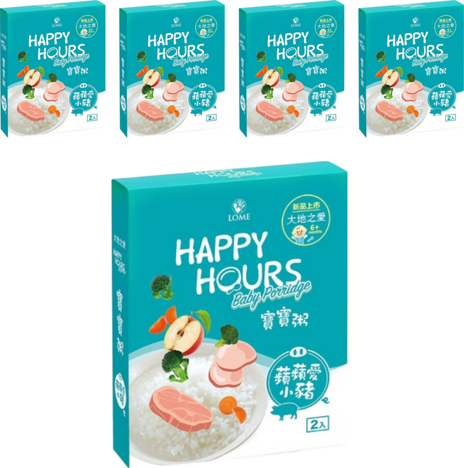 HAPPY HOURS 寶寶粥 6個月以上 2包, 蘋蘋愛小豬, 300g, 5盒