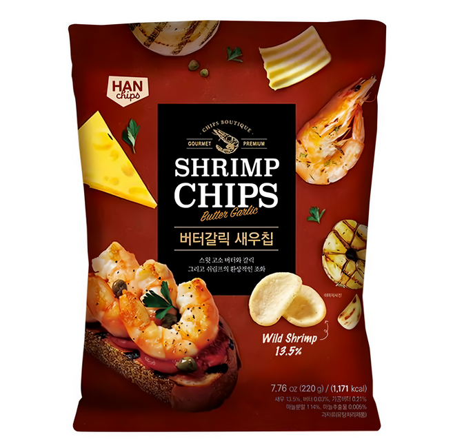 HANCHIPS 韓國蝦餅 奶油蒜味, 1包, 220g