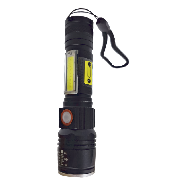 TX Tanox 特林 XHP50強亮伸縮變焦帶側邊COB手電筒 高亮度1800流明 IPX6防水等級 USB充電, 1個