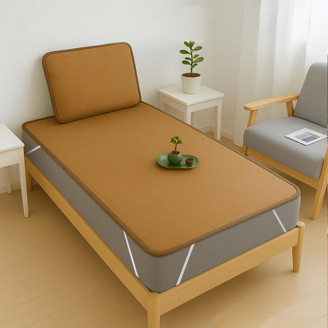 Amance 雅曼斯 經典亞藤涼蓆 + 枕蓆, 楬黃色, 涼感墊 + 涼感枕組