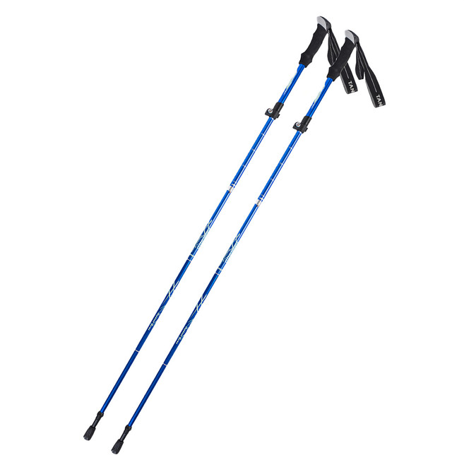 tanerdd 戶外健行鋁合金摺疊登山杖 長版, 2支, 藍色
