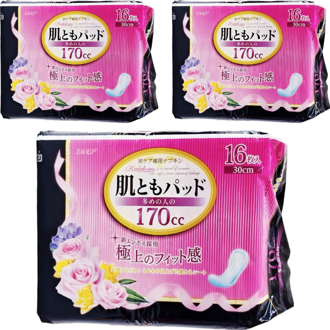 ELLEMOI 女用 日本一番 失禁棉墊 多量型 170cc, 30cm, 16片, 3包