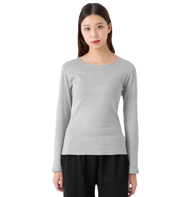 CARET 女士休閒標準版羅紋長袖上衣 - 60%棉質