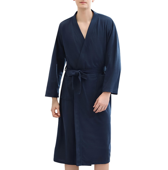 YUNMI 薄款華夫格成人浴袍 M, 1件, 藏青色