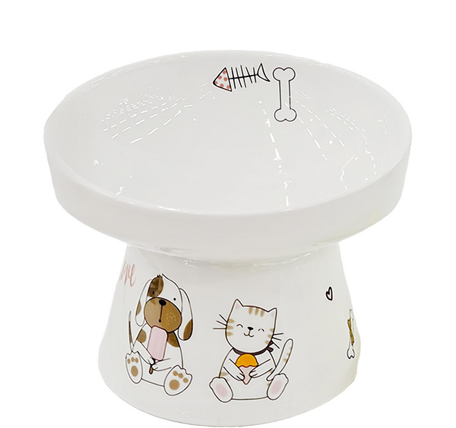 Pan’s 護頸陶瓷寵物碗 L號, 夏日風情 白色, 1個