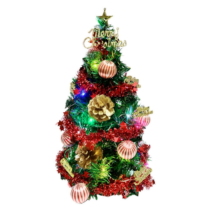 耶誕迷你裝飾聖誕樹 LED20燈銅線燈 彩光USB電池兩用充電, 金松果糖果球色系, 1組