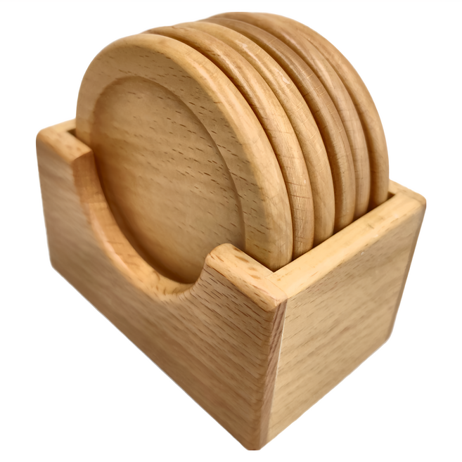 日式原木杯墊 6片裝, 櫸木, 1組