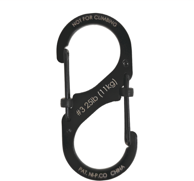 NITE IZE 帶鎖不鏽鋼八字扣 #3 負重限制11kg, 黑鈦, 1個