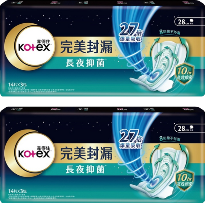 Kotex 靠得住 棉柔系列 完美封漏長夜抑菌夜用衛生棉, 28cm, 42片, 2包