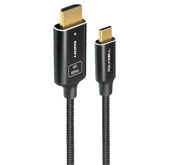 POLYWELL 寶利威爾 Type-C - HDMI 2.0 4K 影音傳輸線 1m, PW15-W45-M961, 1條