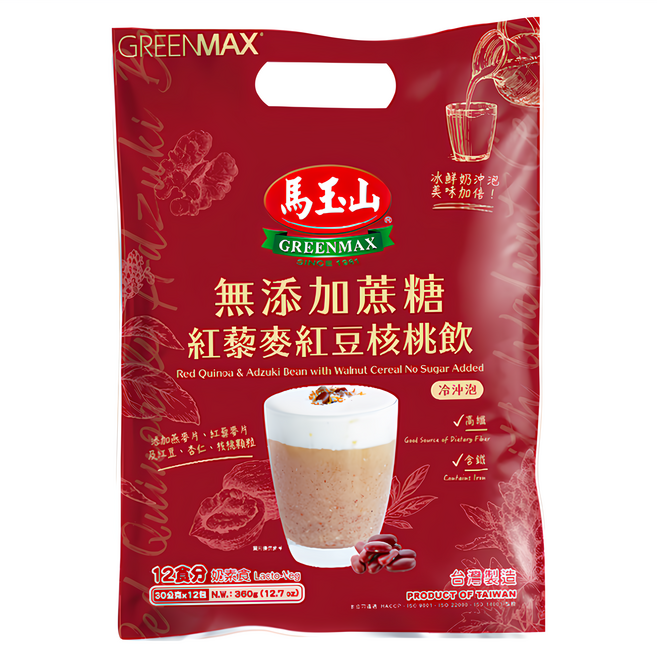 馬玉山 無添加蔗糖紅藜麥紅豆核桃飲, 360g, 1袋