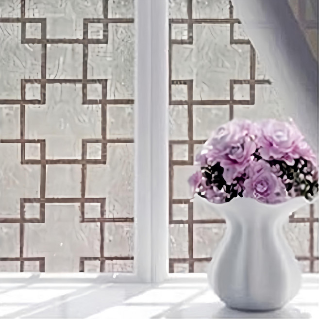 超大抗UV隔熱防窺自黏玻璃貼, 復古方格 透明色