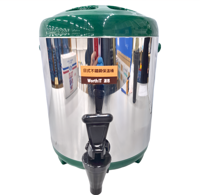 WORTH IT 渥思 日式不鏽鋼保溫茶桶 8L 雙層水龍頭, 孔雀綠, 1個