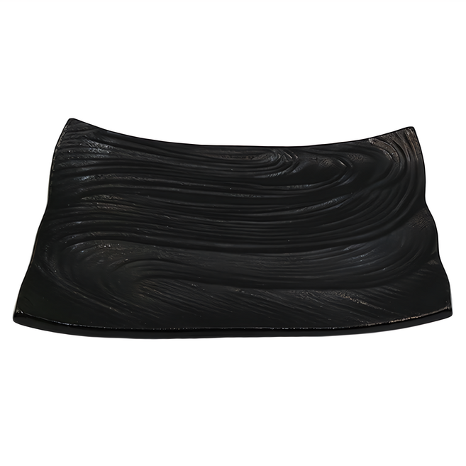 流水黑釉板前皿 -日本製 陶瓷, 黑色, 1個