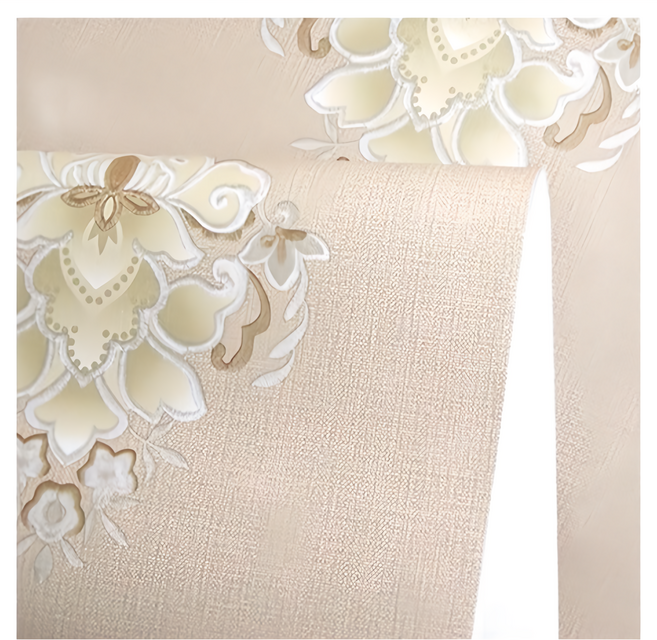 WA. WALL ART 歐風防水自黏壁紙, 駝色繡布紋