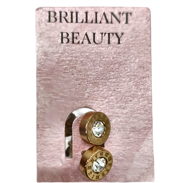 Brilliant Beauty 耀眼美人 小奪目玫瑰金羅馬數字鋯石鑽鈦閃耀/鈦鋼耳環
