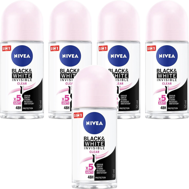 NIVEA 妮維雅 台灣公司貨 止汗爽身乳液 無印乾爽 滾珠瓶, 50ml, 5瓶