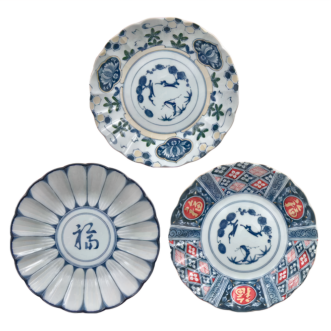 AWASAKA 粟坂 日本美濃燒 和風花慶典 深盤 禮盒3件組 23.5cm 多色
