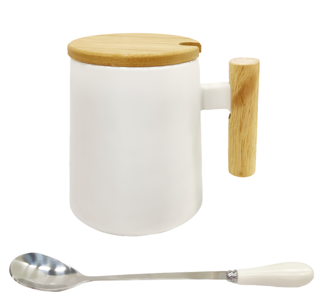 LifeHouse 木柄陶瓷馬克杯 情侶杯 禮盒款 白色, 1個