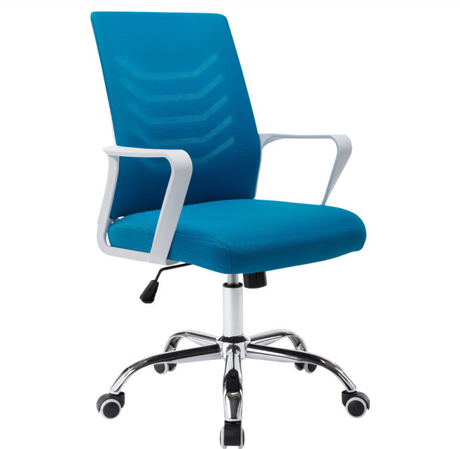 E-home Baez 貝茲 藍色 扶手半網白框可調高度電腦椅