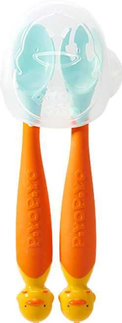 PiYOPiYO 黃色小鴨 感溫湯叉組, 叉子*1支+湯匙*1支, 黃色, 1組