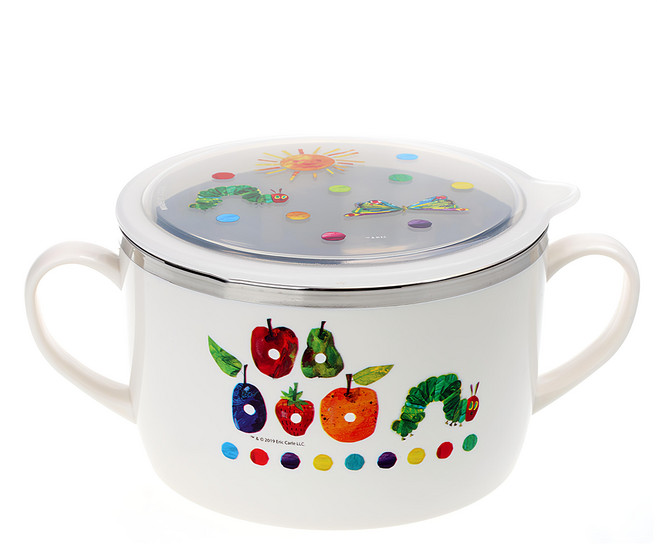 ERiC CARLE 艾瑞卡爾 雙層不鏽鋼雙耳泡麵碗 附密封蓋 嬰兒餐具 兒童餐具 廚房用品 白色 650ml, 1組