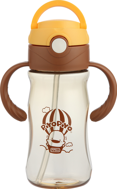 PiYOPiYO 黃色小鴨 夢想高飛PPSU握把水杯, 棕色, 330ml, 1個