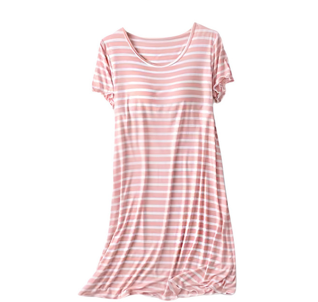 NEW FORCE 莫代爾條紋附胸墊居家裙 - 柔軟親膚舒適透氣