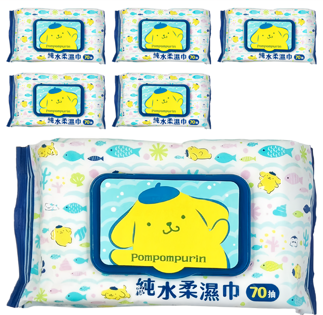 布丁狗 純水柔濕巾 70 抽, 1入, 6包
