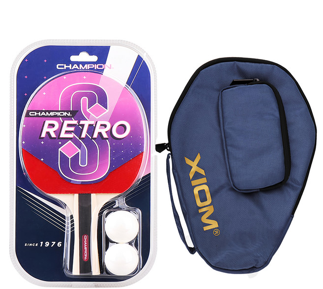 XIOM CHAMPION RETRO-S 刀板桌球拍 + 深藍色收納袋, 1組