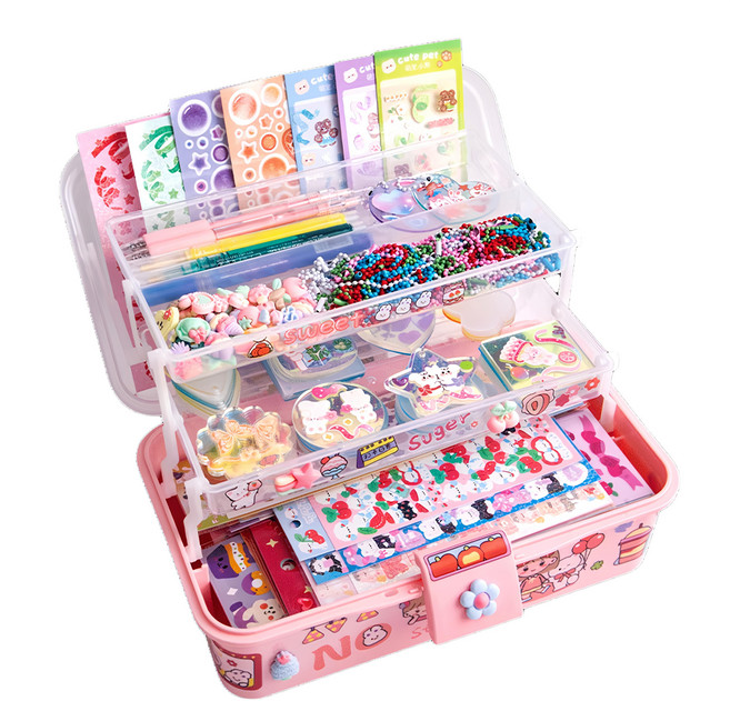 KiKimmy 咕卡貼紙豪華506件組 含140個咕卡 72張貼紙 多款咕卡形狀 三層手提箱 ABS塑膠材質, 多色, 1組