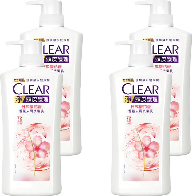 CLEAR 淨 頭皮護理 香氛去屑洗髮乳 日式櫻花香 72小時持香, 750g, 4瓶
