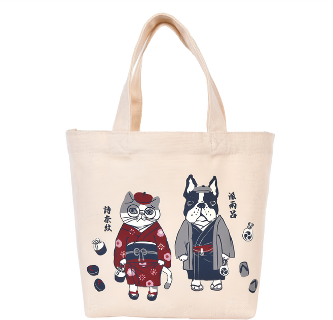 kUSUgURU JAPAN 日本眼鏡貓 JAPAN X KUSUGURU日本限定觀光主題系列 帆布手拿午餐袋