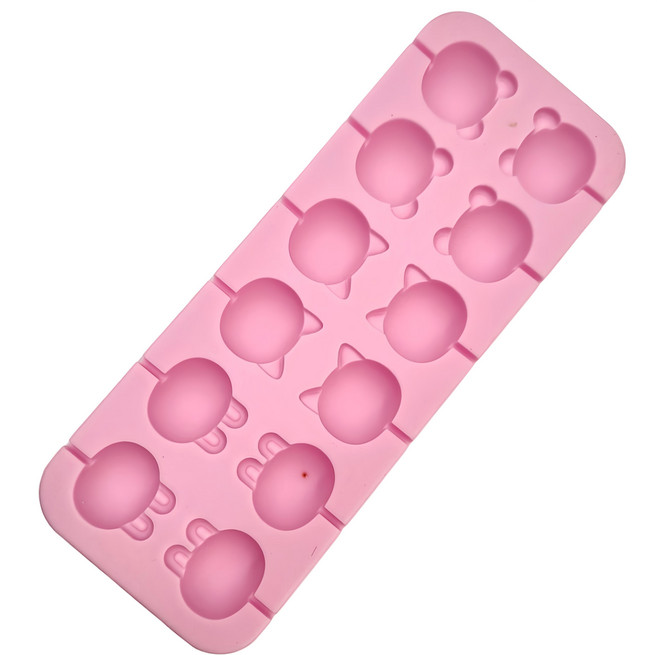 KAI 貝印 House 動物棒棒糖矽膠模附紙棒 31.2 x 10.6 x 2.3cm, 粉色, 1個