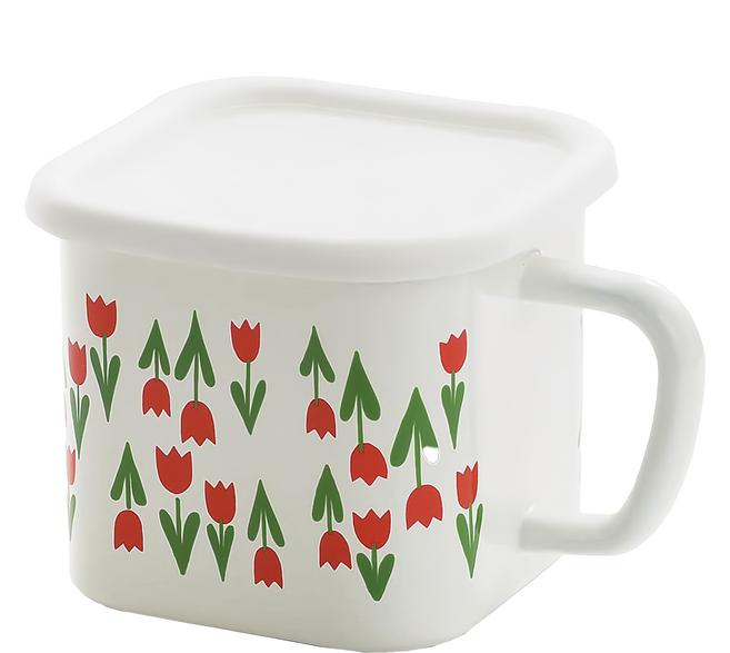 ADERIA RETRO 昭和復古琺瑯方形鍋, 12cm, 鬱金香, 1個