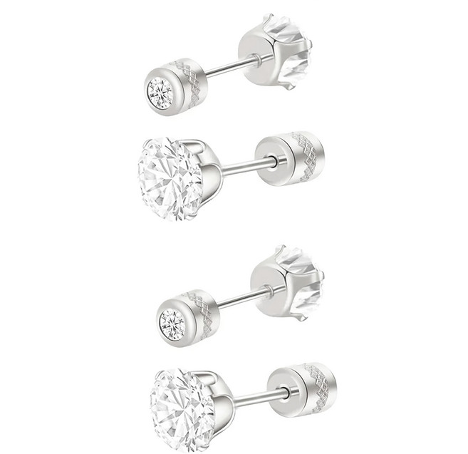 Brilliant Beauty 耀眼美人 閃耀銀色2克拉雙鋯石鑽長杆鈦閃耀不銹鋼耳環