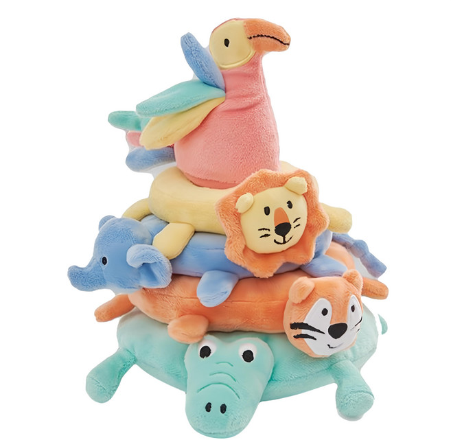 JoJo maman bebe 動物套圈圈 布玩系列 彩虹動物疊疊樂, 彩虹動物疊疊樂 多色, 1盒