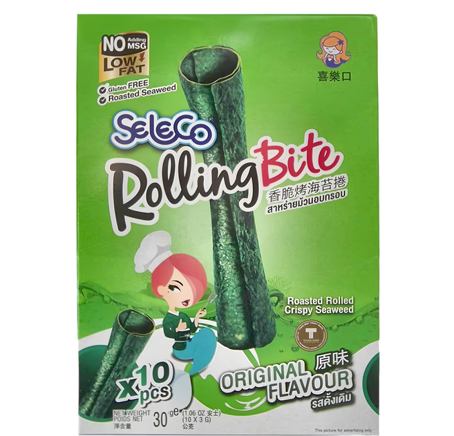 SELECO 喜樂口 香脆烤海苔捲 原味, 30g, 1盒