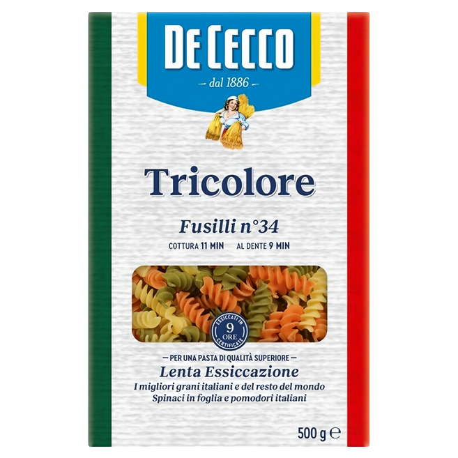 DE CECCO 得科 義大利麵 三色螺旋麵 NO.34, 500g, 1盒