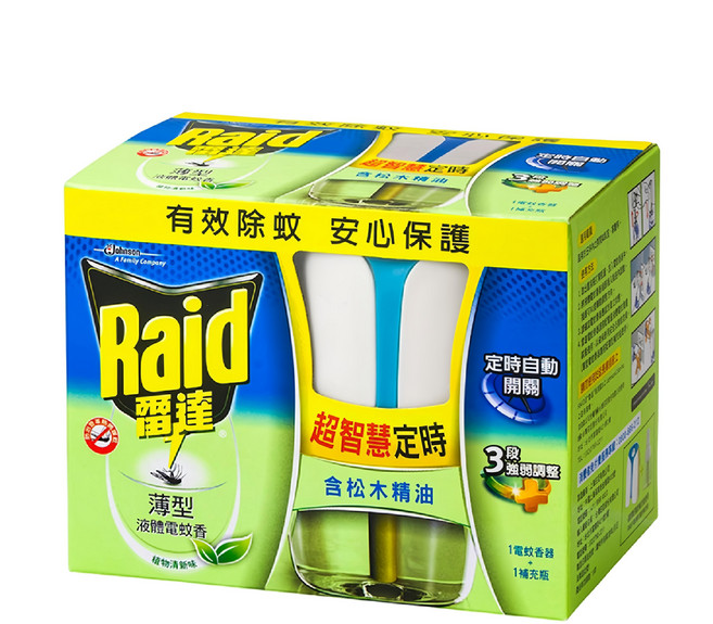 Raid 雷達 超智慧薄型液體電蚊香器 植物清新套裝 三段定時 三段強弱調整 含Etoc配方 有效除蚊, 41ml, 1組