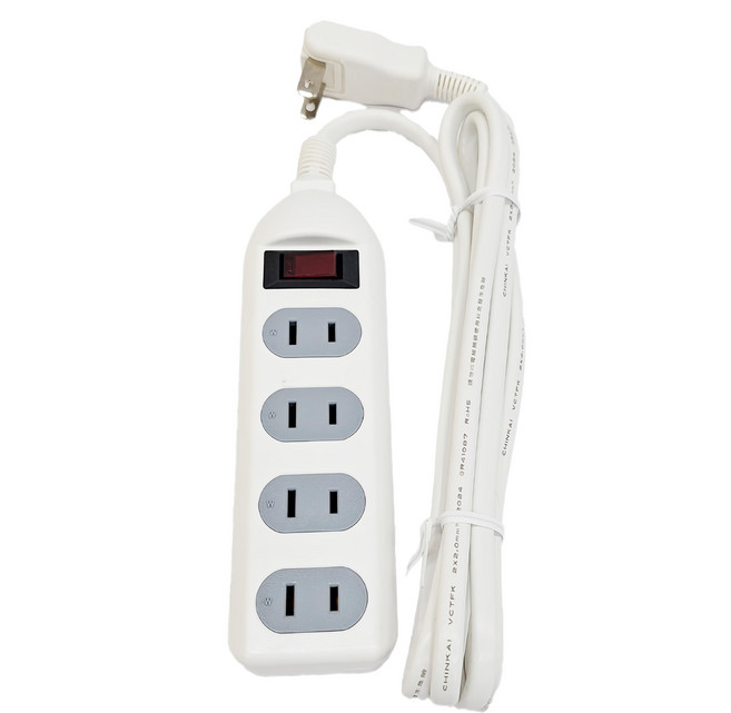WeiTien 威電 過載斷電1開4座電源線組 2孔 15A CK2142 6尺(170 x 45 x 32mm), 1.8m, 白色 + 灰色, 1條