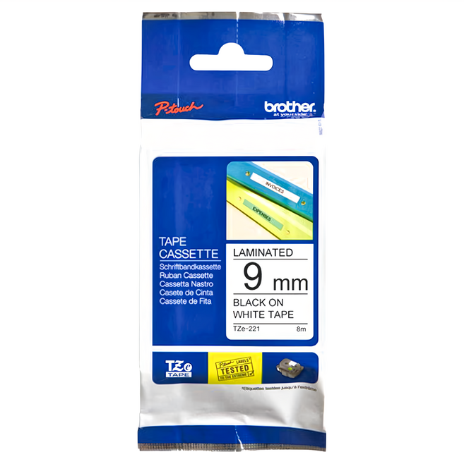 兄弟牌 護貝帶 9mm 黑底白字 TZe-221 8m, 白底黑字, 1個
