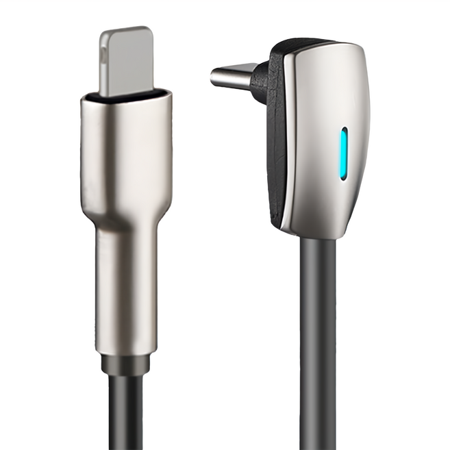 CarZone 車域 Lightning接頭轉Type-C L型快充傳輸線/充電線 1.2M, 灰色, 1條