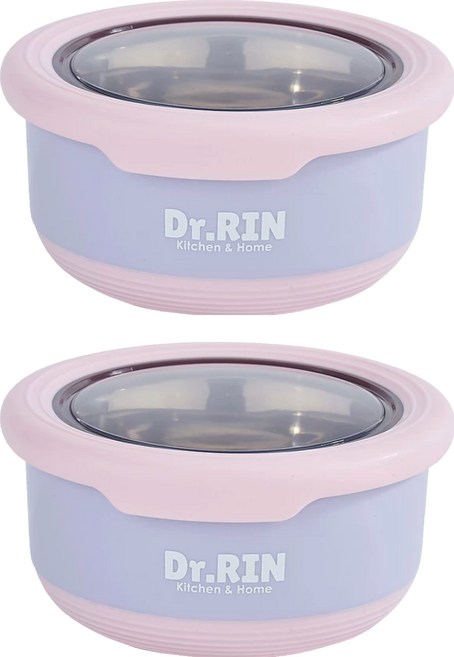 Dr.RIN 不鏽鋼雙層隔熱碗, 容器 + 蓋子, 2個