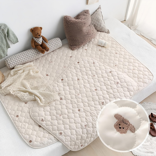 PRIELLE 兒童棉質防水尿布墊, 刺繡狗狗 米色, 1個