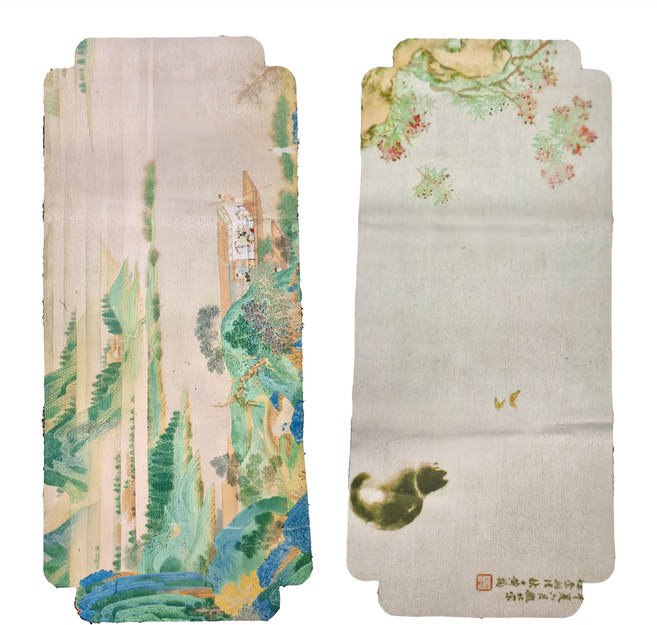 茶巾小號2件 T26 蝶躲茶戲貓 + 舟遊山水, 蝶躲茶戲貓 舟遊山水, 1組